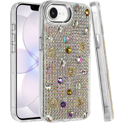 Phone Case for Apple iPhone 17E /16E /SE4 Chrome Fashion Hybrid Bling Diamond Heart Rhinestone Decorative Stones Sparkling Embellished Design Cover