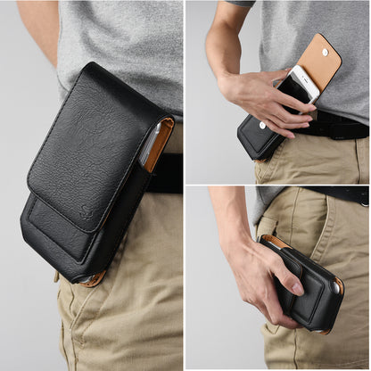 For Apple iPhone 16 Pro (6.3") Universal Vertical Leather Case Holster with Card Slot, Rotation Belt Clip & Magnetic Closure Carrying Phone Pouch [Black]