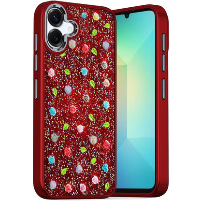 For Samsung Galaxy S25+ /S25 Plus /S24+ Plus Floral Design Embedded Glass Diamond Fancy Fashion Glitter Bling Sparkly Hybrid Rugged TPU Bumper Case Cover