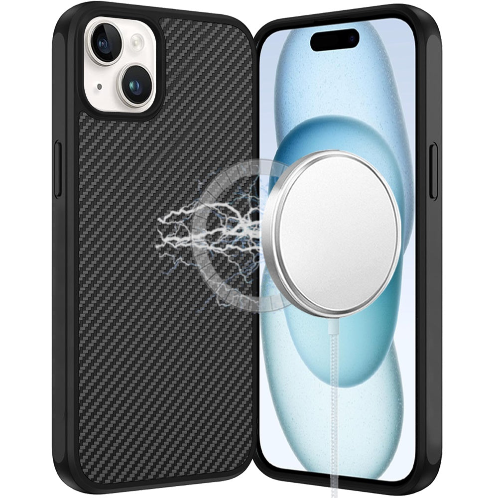 For Apple iPhone 16 Pro Max Carbon Fiber Design with Magnetic HQ 2.0mm Thick Hybrid Shockproof Rubber Hard PC Case Cover