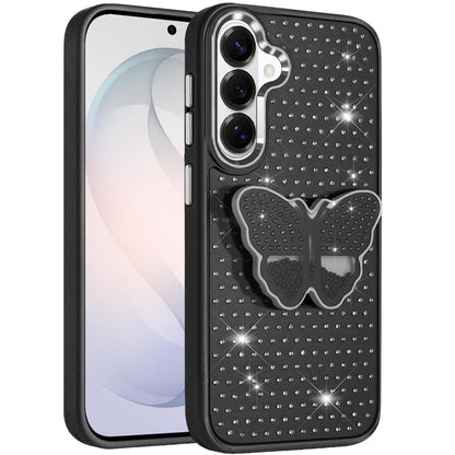 Phone Case for Samsung Galaxy S26 FE /Fan Edition Butterfly Grip Pop Stand Diamond Sparkle Hybrid Shockproof Metal Button Slim Protective Grip Decorative Design Cover