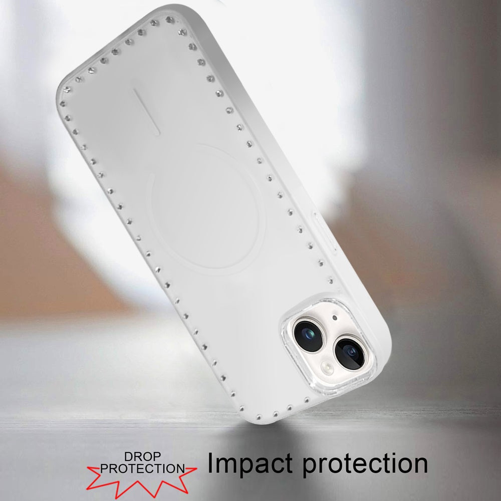Phone Case for Apple iPhone 15 Magnetic Frosted Diamond Bling Edge Hybrid Shockproof Protective Matte Grip Durable Anti Scratch Premium Slim Cover