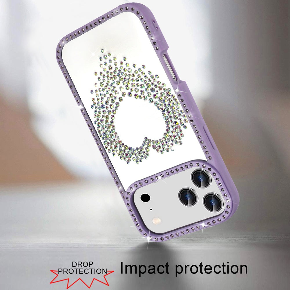 For Apple iPhone 17 Pro Max (6.9") Angel Hearts Glitter Shimmer Diamond Edge Hybrid Drop Protection Shockproof Design Case Cover Purple