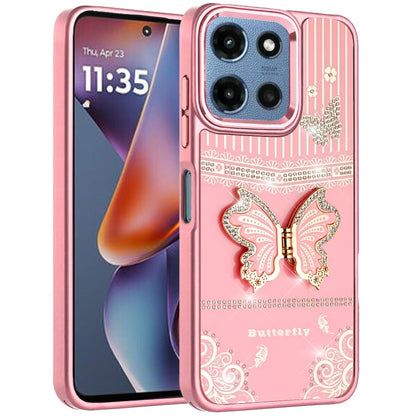 Phone Case for Motorola Moto G Play 5G 2026/ 5G 2025/ 5G2026 Glitter Bling Butterfly Stand Metallic Edge Hybrid Shockproof Grip Durable Camera Protection Stylish Design Cover