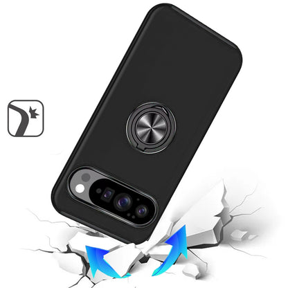 For Google Pixel 10 Pro XL Hybrid 360 Degree Rotatable Metal Invisible Ring Stand Holder Slim Fit Magnetic Car Mount Shockproof Case Cover