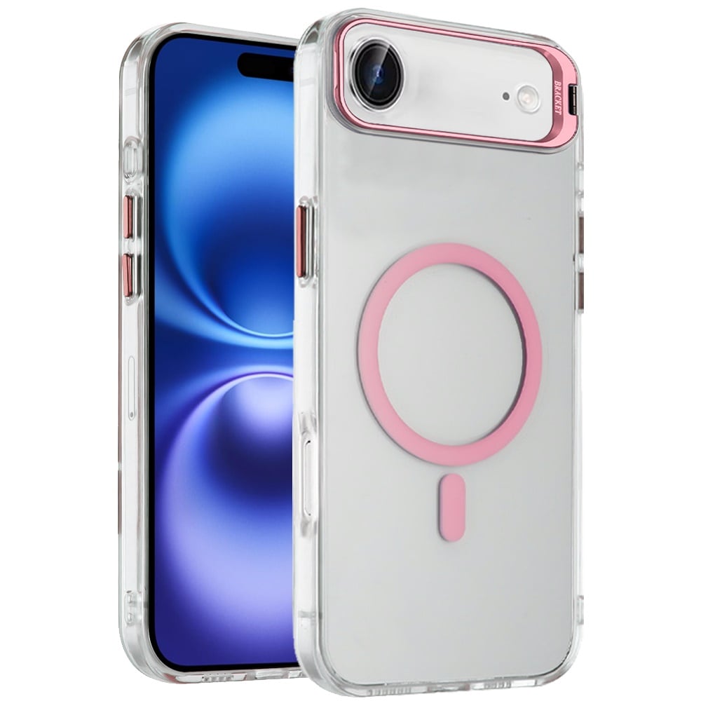 For Apple iPhone 17 Air (6.6") Magnetic Back MagSafe Compatible Transparent Hybrid Drop Protection with Metallic Camera Stand Case Cover