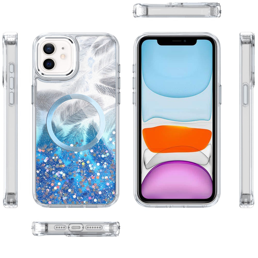 For Apple iPhone 14 Plus Epoxy Glitter Shimmer Fashion Case with Magnetic Magsafe Compatible Hybrid Sparkling Slim Protective Case Cover