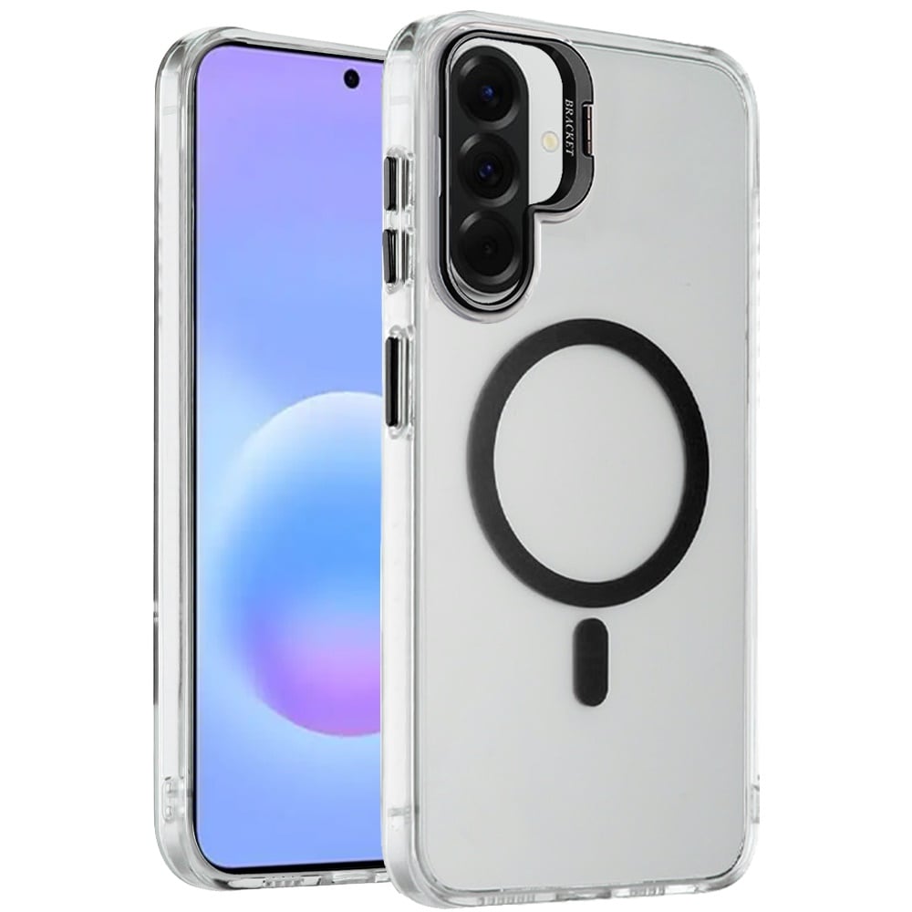 Phone Case for Samsung Galaxy A57 Clear Metallic Camera Stand Magnetic Hybrid TPU Shockproof Grip Camera Protection Kickstand Durable Armor Cover