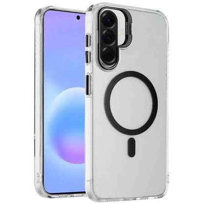 Phone Case for Samsung Galaxy A57 Clear Metallic Camera Stand Magnetic Hybrid TPU Shockproof Grip Camera Protection Kickstand Durable Armor Cover