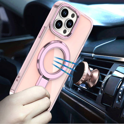 Phone Case for Apple iPhone 13 Pro Max Chrome Magnetic Ring Stand Rotational Shockproof Hybrid Kickstand Metal Finish Rugged Drop Protection Armor Cover Pink