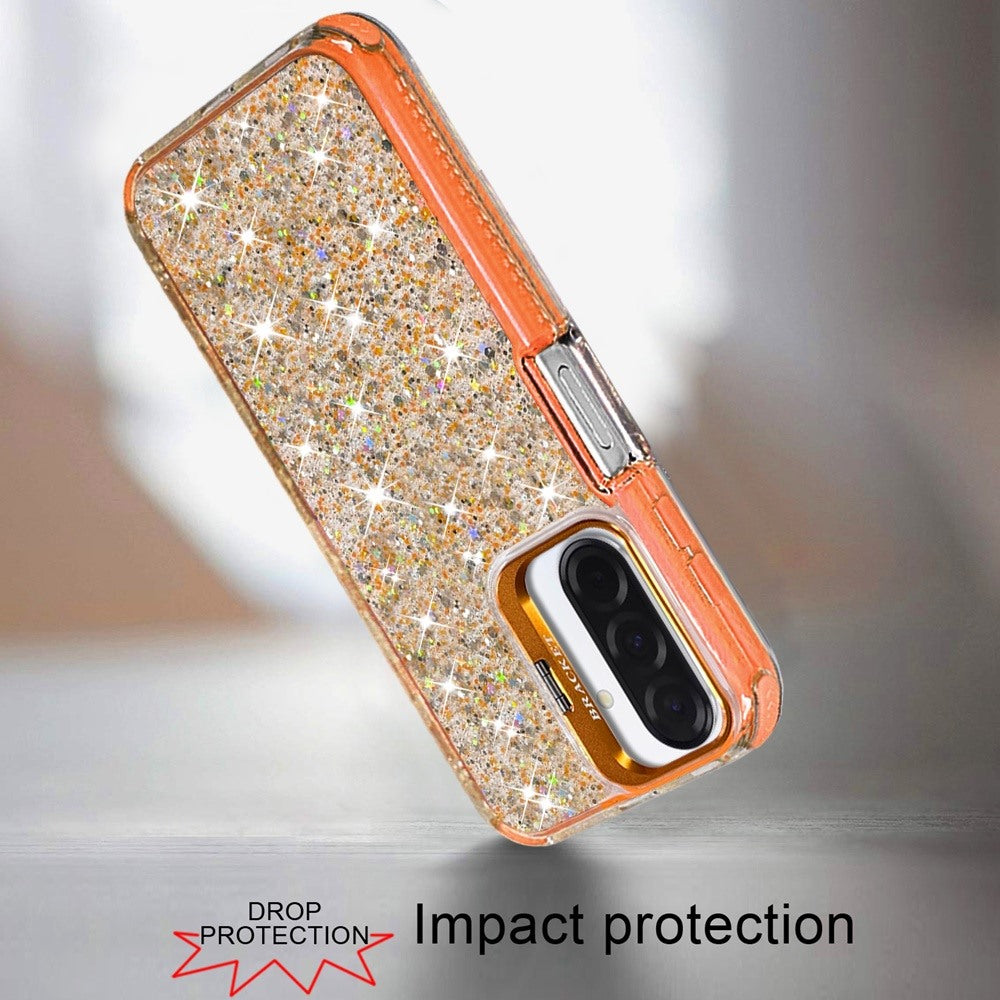 Phone Case for Galaxy A17 5G Luxury Bling Scattered Glitter Hybrid Dual Layers with Integrated Camera Stand and Sparkle Finish Design Cover