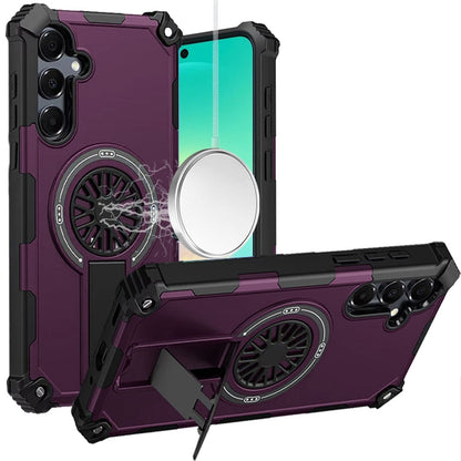 Phone Case for Samsung Galaxy A27 Invisible Kickstand Magnetic Car Mount Friendly Shockproof Texture Anti Slip Durable Grip Heavy Duty Hybrid Cover Purple