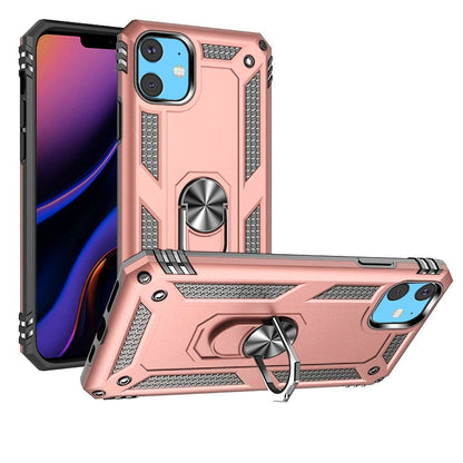 For Apple iPhone 11 Hybrid Shockproof Durable 360 Degree Rotatable Ring Stand Holder Kickstand Fit Magnetic Car Mount Case Cover Rose Gold