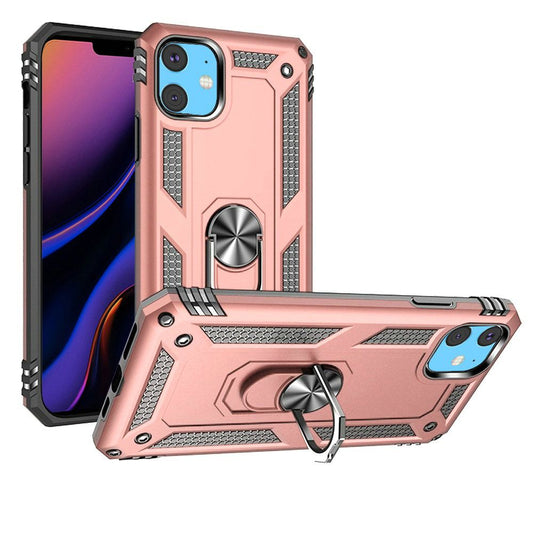 For Apple iPhone 11 Hybrid Shockproof Durable 360 Degree Rotatable Ring Stand Holder Kickstand Fit Magnetic Car Mount Case Cover Rose Gold