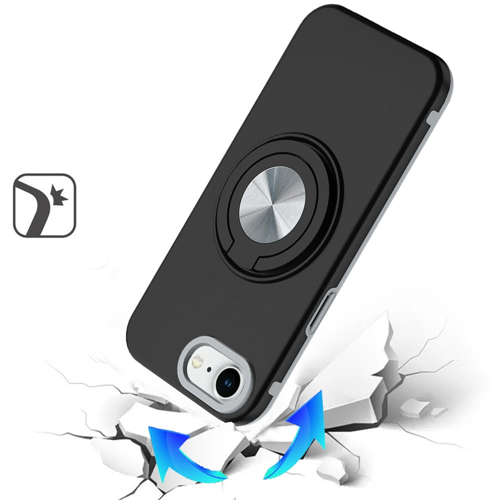 Metal Matte Hybrid with Invisible Rotational Ring Stand, Car Mount Friendly, Military Grade Slim Fit Sturdy