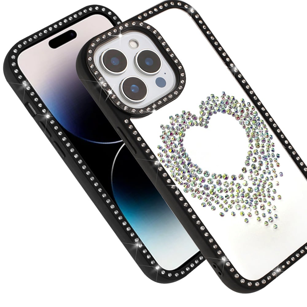 For iPhone 14 Pro Max (6.7") Angel Hearts Glitter Shimmer Diamond Edge Hybrid Drop Protection Shockproof Design Case Cover