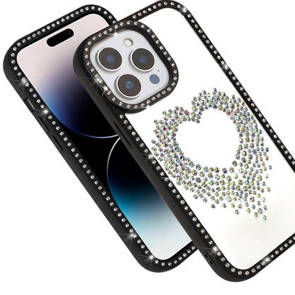For iPhone 14 Pro Max (6.7") Angel Hearts Glitter Shimmer Diamond Edge Hybrid Drop Protection Shockproof Design Case Cover