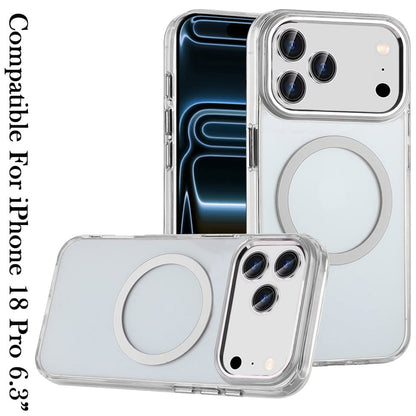 Phone Case for Apple iPhone 18 Pro Magnetic Clear Acrylic Metal Button Camera Guard Shockproof Transparent Slim Grip Premium Hybrid Cover
