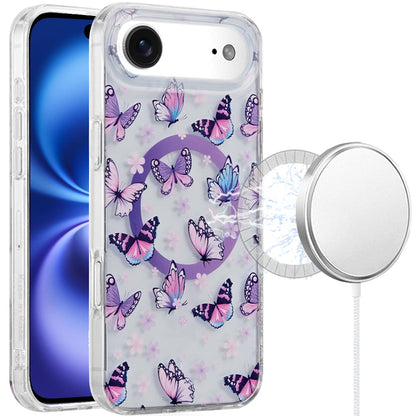 For Apple iPhone 17 AIR Stylish Pattern Fashion IMD Printed Design TPU Double Layer Slim Shockproof with Magnetic Back Case Cover Purple Butterflies