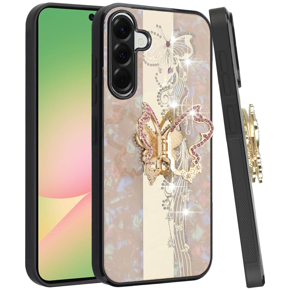 For Samsung Galaxy A57 Diamonds 3D Butterfly Bling Sparkly Glitter Ornaments Engraving Hybrid with Stand Fashion Case Cover