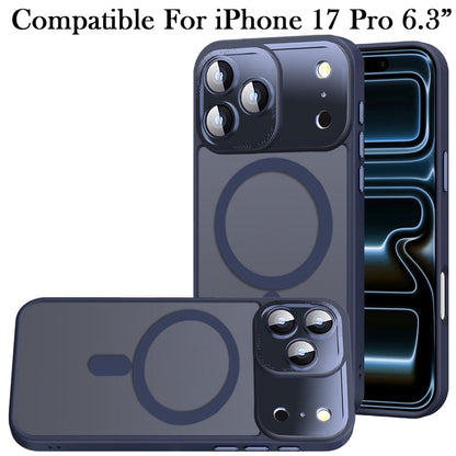 Phone Case for Apple iPhone 17 Pro Shockproof Magnetic Hybrid Metal Frame Tempered Camera Glass Lens Protector Military Drop Protection Armor Cover Blue