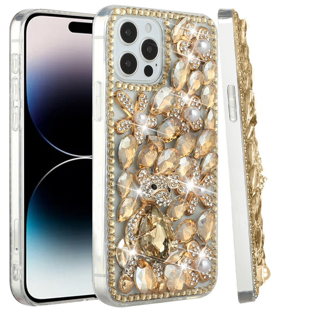 Phone Case for Apple iPhone 14 Pro Max Luxury Full Diamond Glitter 3D Floral Ornament Hybrid Shockproof Stylish Rhinestone Designer Protective Elegant Cover