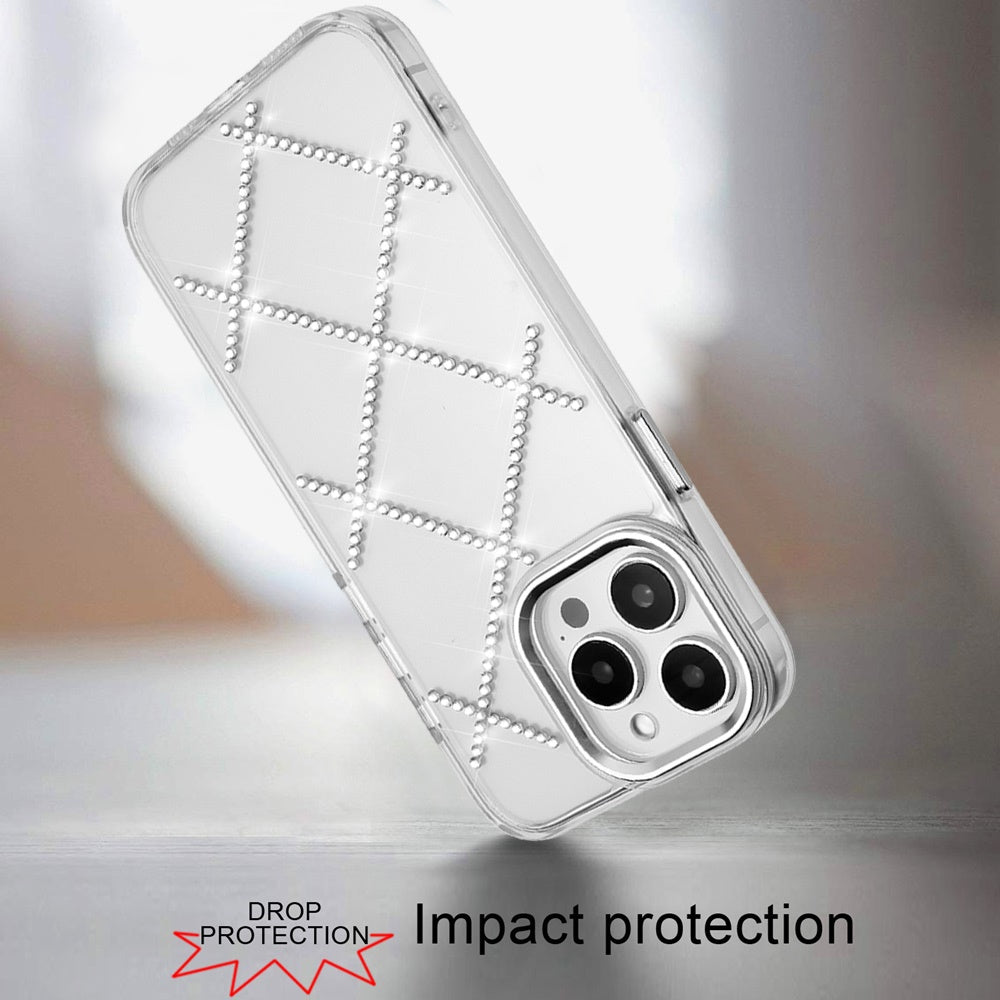 For Apple iPhone 15 Pro Max Gem Glitter Diamond Bling Clear Hybrid TPU Cover, Colorful Shockproof Protective Back, Slim Fit for Women Girls Case Cover