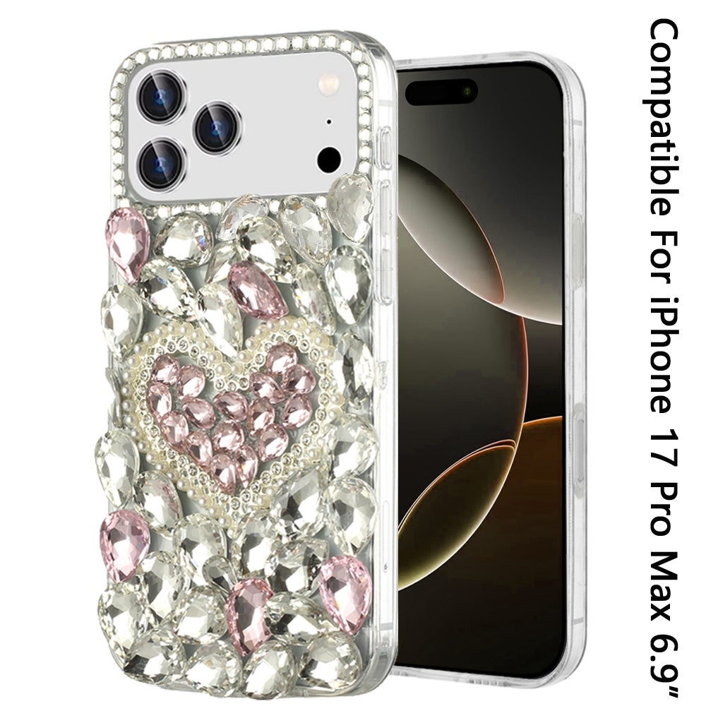 Phone Case for Apple iPhone 17 Pro Max Luxury Full Diamond Glitter 3D Floral Ornament Hybrid Shockproof Stylish Rhinestone Designer Protective Elegant Cover