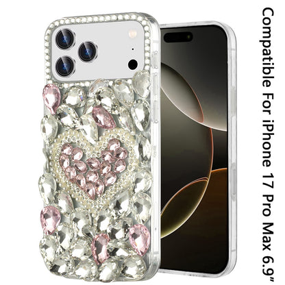 Phone Case for Apple iPhone 17 Pro Max Luxury Full Diamond Glitter 3D Floral Ornament Hybrid Shockproof Stylish Rhinestone Designer Protective Elegant Cover