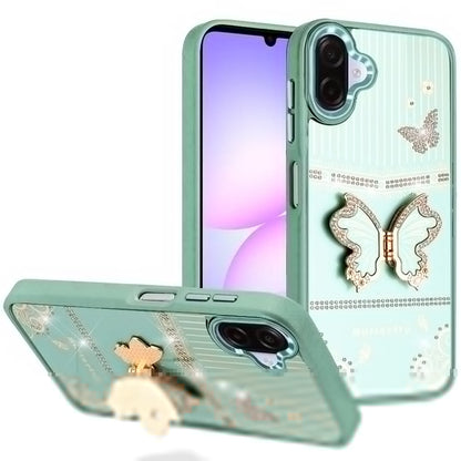 For Samsung Galaxy A07 Glitter 3D Butterfly Design Bling Metallic Edge Hybrid Stand Drop Protection TPU Shockproof Case Cover
