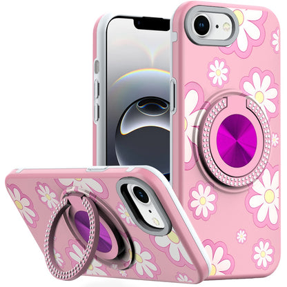 For Apple iPhone 16e Pattern Design Hybrid with Invisible Ring Stand & Magnetic Back, Shockproof Protective Grip Case Cover