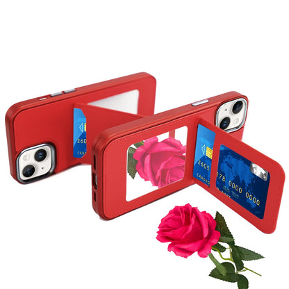 For Apple iPhone 15 Pro Max PU Leather Wallet Cover with Credit Card Holder, Kickstand & Mirror Inside Slim Fit TPU & PC Hybrid Design Case Cover