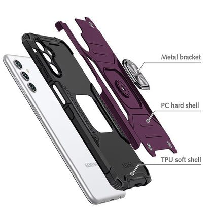 Phone Case for Samsung Galaxy A17 5G Magnetic Car Mount Hybrid Ring Stand Shockproof Rugged Grip Armor Heavy Duty Protective TPU Durable Cover Purple