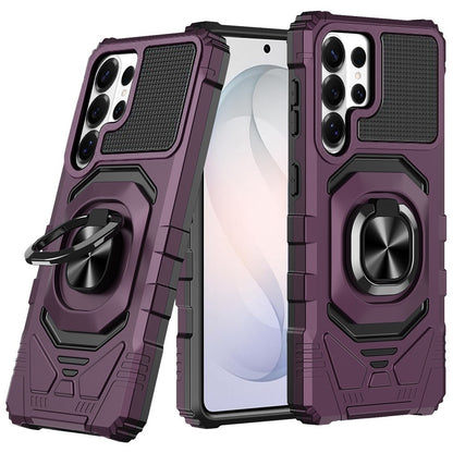 Rugged Hybrid Dual Layer Magnetic Ring Stand Armor Shock Absorbing Heavy Duty TPU Reinforced Bumper