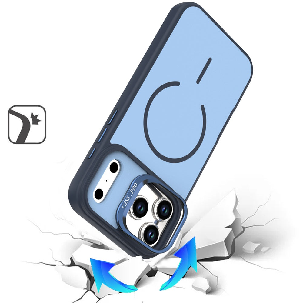 For Apple iPhone 17 Pro (6.3") Magnetic Matte Metal Camera Stand Hybrid Drop Protection Durable Shockproof Slim Fit Design Case Cover