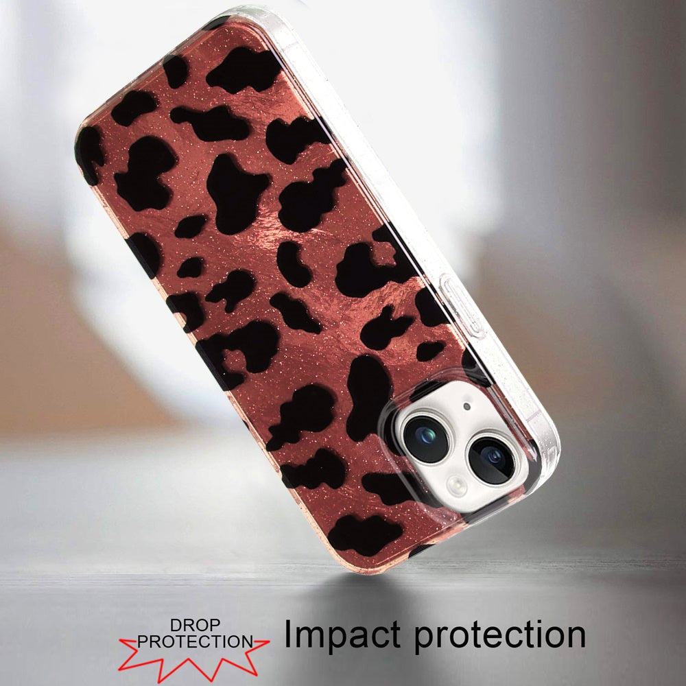 For Apple iPhone 17E /16E Glitter Leopard, Fashion Design Animal Skin Print Slim IMD TPU Dual Layer Shockproof Protective Case Cover