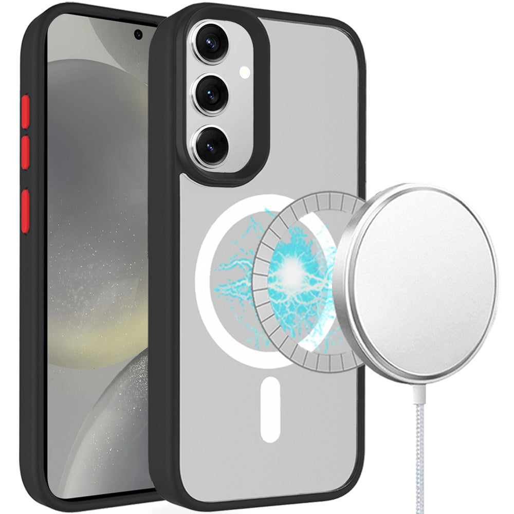 For Samsung Galaxy S24 Ultra Magnetic Circle Hybrid 2mm Shock Protection Durable Grip Color Button Design for Ultra Series Case Cover Midnight Green