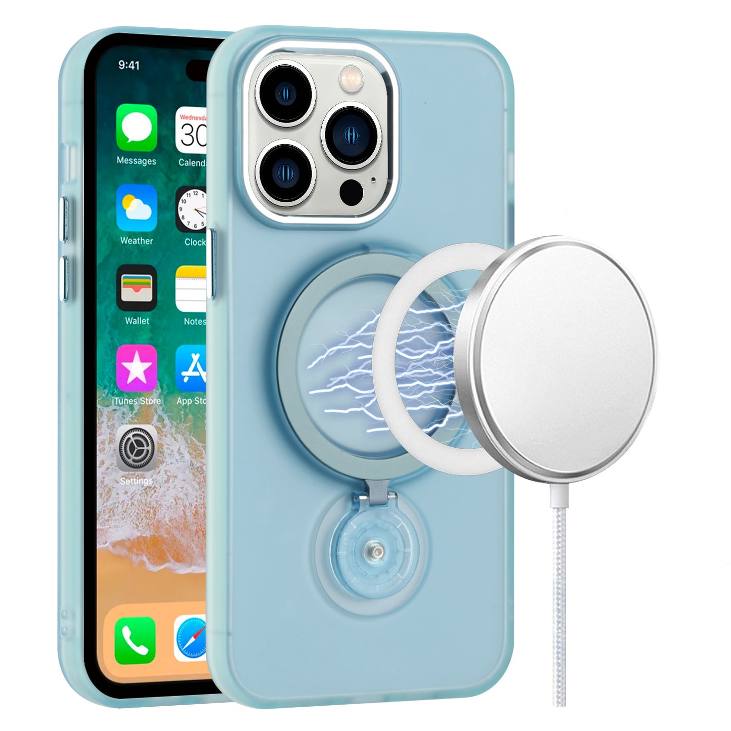 For Apple iPhone 16 Pro Max (6.9") MagSafe Compatible with 360 degree Circle Ring Stand Magnetic Kickstand Slim Hybrid Case Cover
