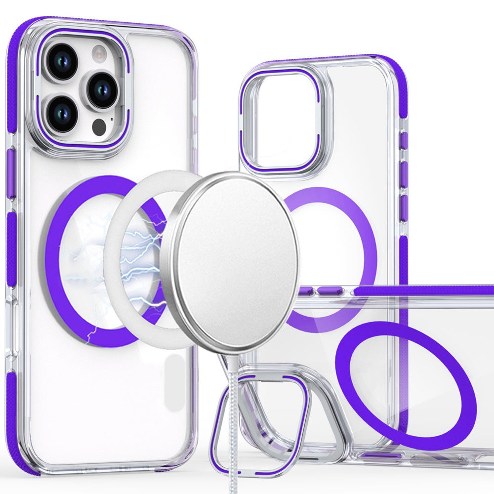 For Apple iPhone 16 Pro (6.3") Hybrid Clear Invisible Camera Bracket Stand [With Magsafe Magnetic Circle] Shockproof Color Frame Case Cover