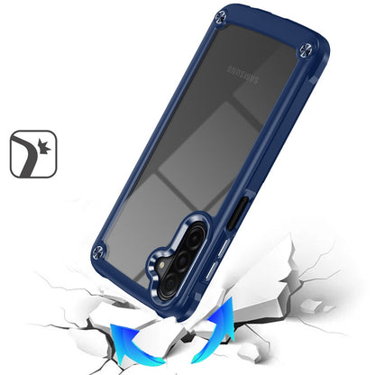 Phone Case for Galaxy A17 5G Transparent Hybrid Metal Button Camera Edge Shockproof Bumper Frame TPU Protective Slim Grip Durable Cover Blue
