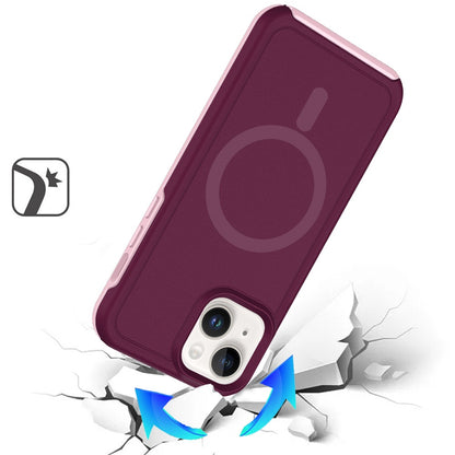 Phone Case for iPhone 14/13 Hybrid Construction Magnetic MagSafe Ring Circle Fused Ultimate Guard Design Protective Frame Magnetic Accessory Compatible Cover Red