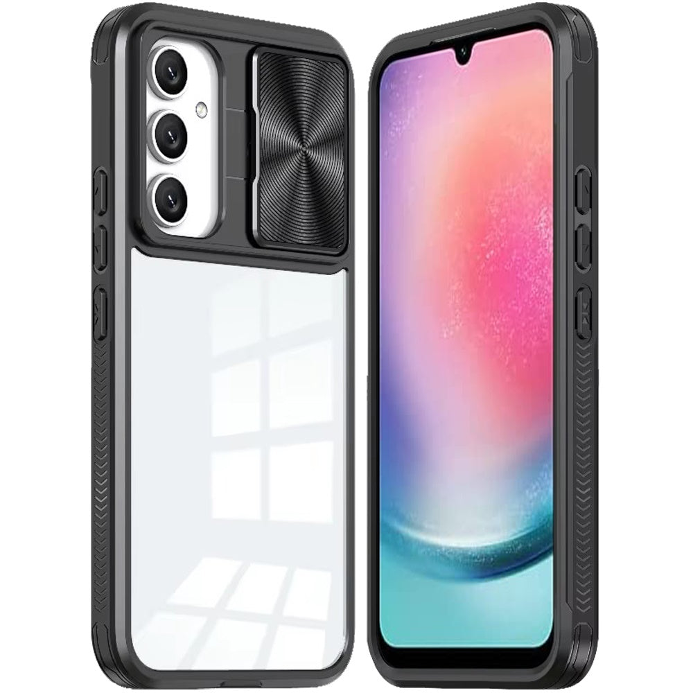 For Samsung Galaxy A26 Hybrid Cases with Sliding Camera Cover Transparent Shockproof Bumper TPU Protective Case Cover