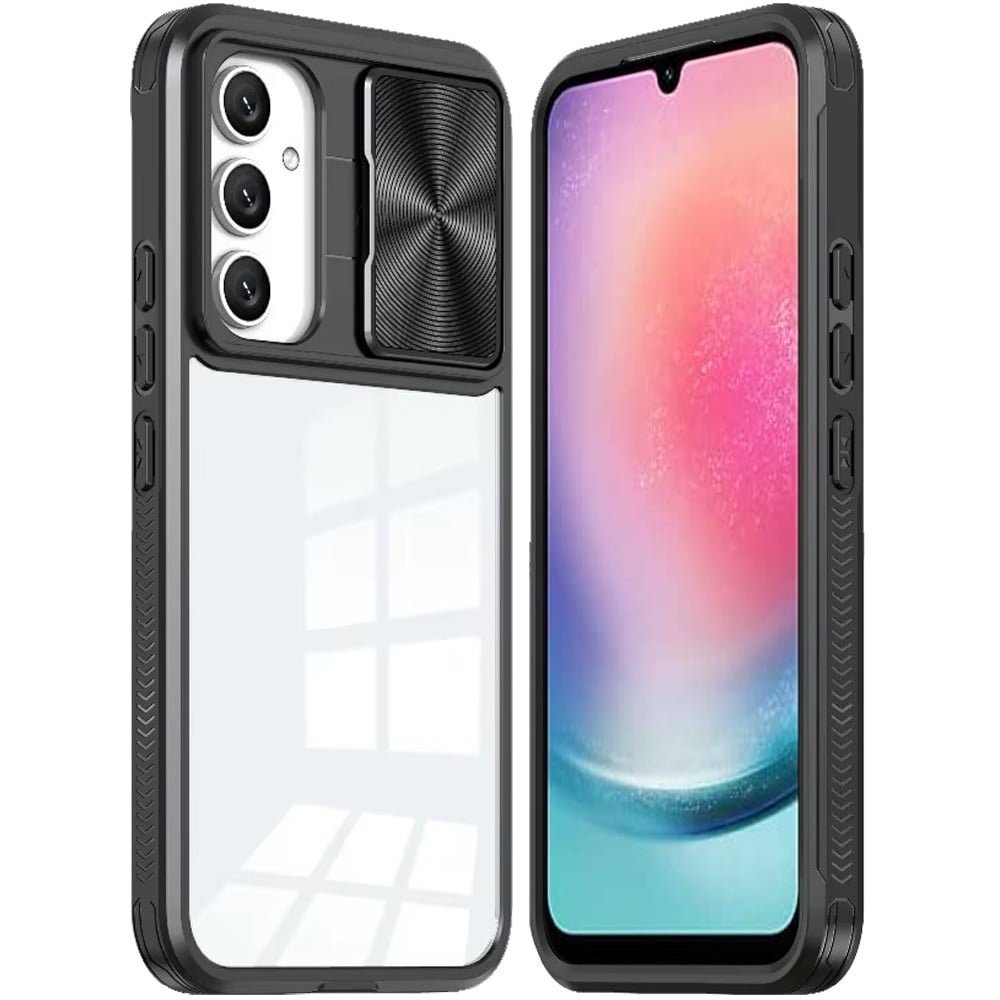 For Samsung Galaxy A26 Hybrid Cases with Sliding Camera Cover Transparent Shockproof Bumper TPU Protective Case Cover
