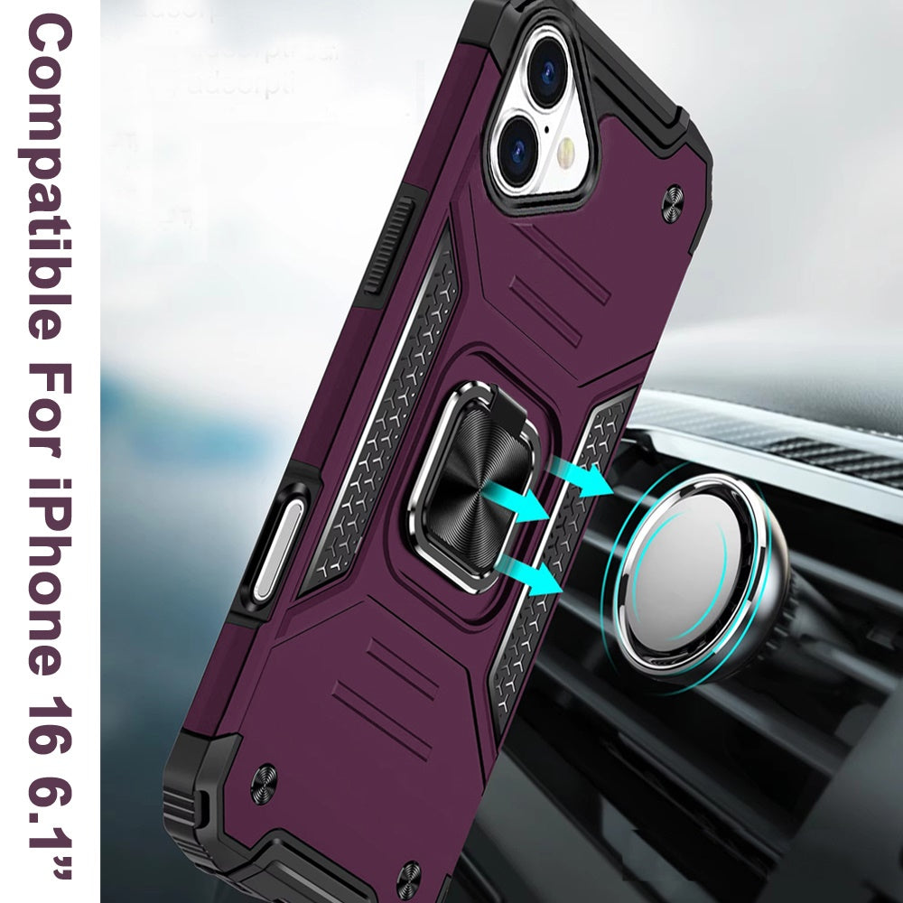 Magnetic Car Mount Hybrid Ring Stand Shockproof Rugged Grip Armor Heavy Duty Protective TPU Durable
