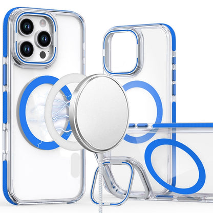 For Apple iPhone 16 Pro (6.3") Hybrid Clear Invisible Camera Bracket Stand [With Magsafe Magnetic Circle] Shockproof Color Frame Case Cover