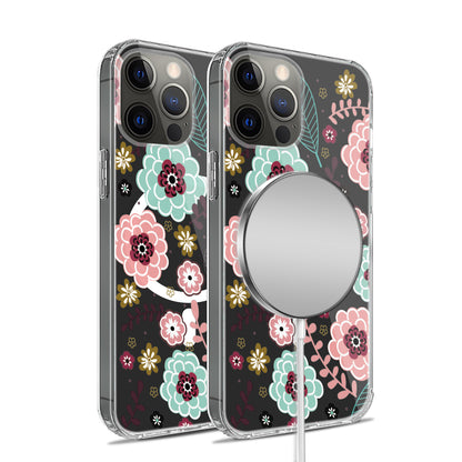 For Apple iPhone 17E /16E Hybrid Flower Design Stylish Fashion Case, MagSafe Compatible, Thick Shockproof Hard PC Case Cover