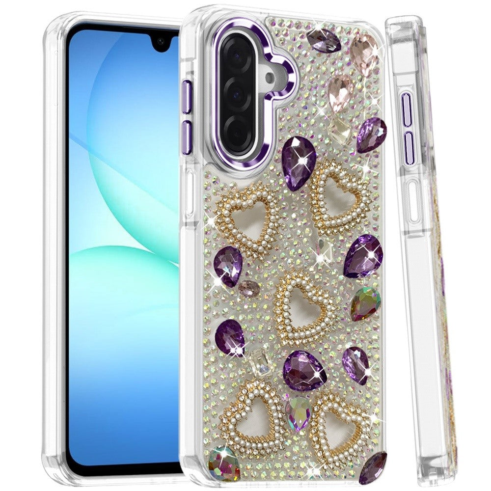 Phone Case for Samsung Galaxy A17 5G Luxury Crystal Heart Rhinestone Diamond Bling Shockproof Hybrid Glitter Protective Stylish Durable Grip Cover