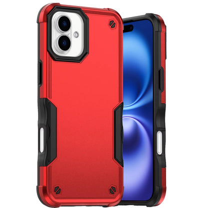 Phone Case for Apple iPhone 16 Shockproof Rugged Hybrid TPU Anti-Slip Grip Armor Military Grade Drop Resistant Shock-Absorbing Impact Cover Red