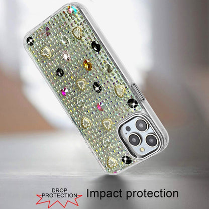 Phone Case for Apple iPhone 12 Pro Max Chrome Fashion Hybrid Bling Diamond Heart Rhinestone Decorative Stones Sparkling Embellished Design Cover