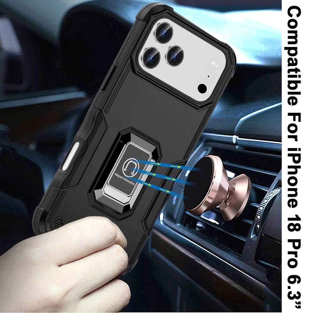 Phone Case for Apple iPhone 18 Pro Shockproof Magnetic Ring Stand Hybrid Kickstand Armor 360 Rotation Anti-Slip Grip Military Grade Drop Resist Cover